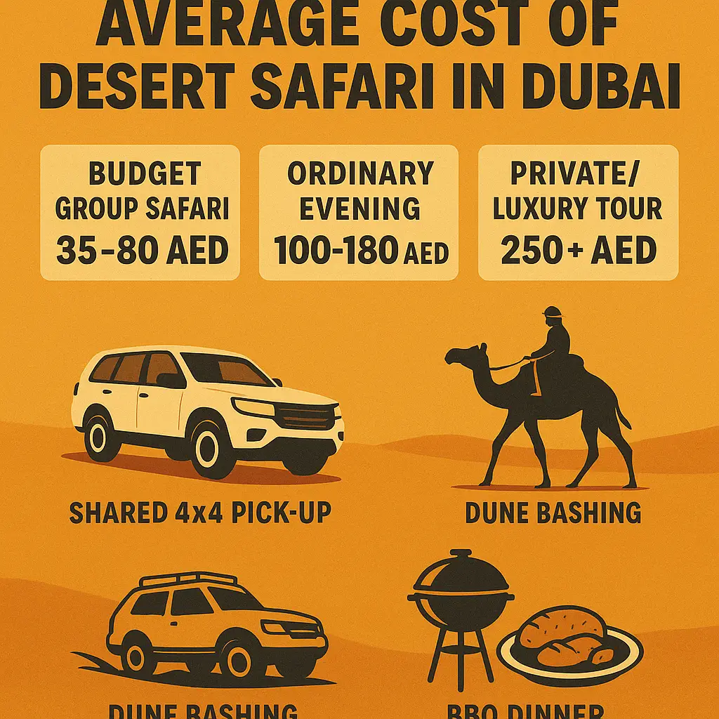 Desert Safari Dubai Pricing 2025 with Camel Ride and SUV in Sand Dunes